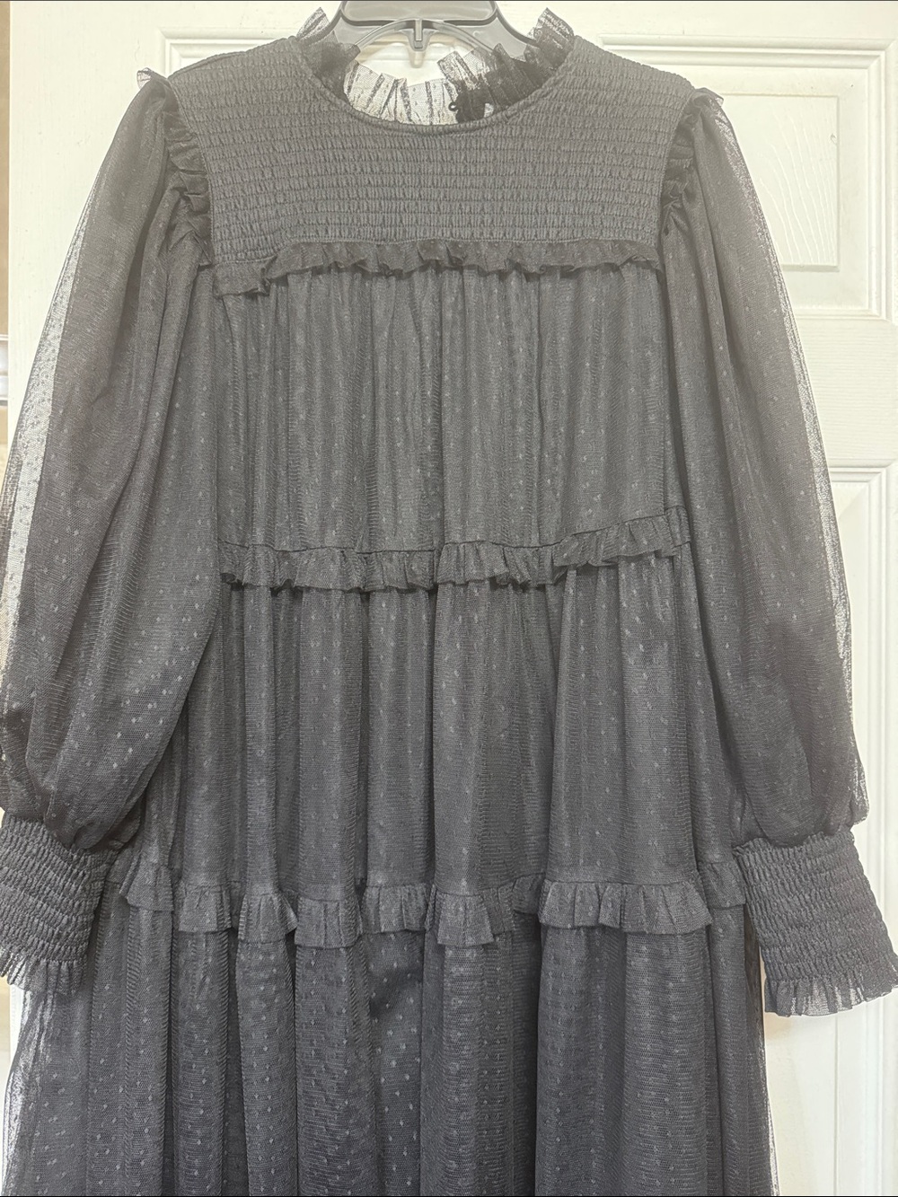 Black Sheer Tiered Long Sleeve Dress - K&K Boutique - Picture 5 of 5